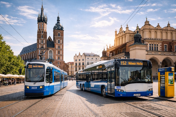 Tram and bus in Krakow