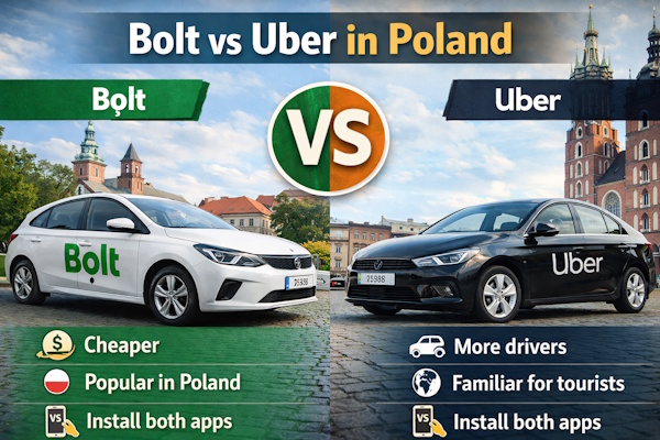 A Bolt car and a Uber car