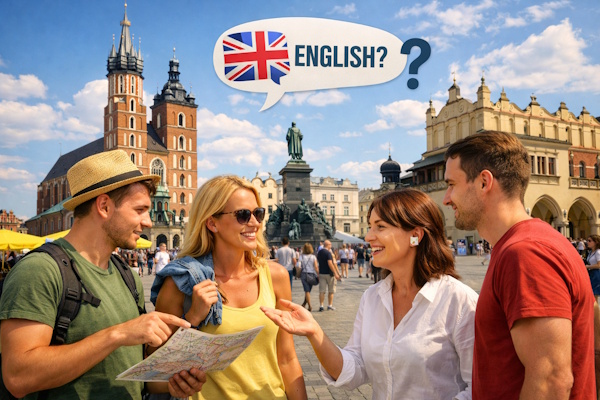 English in Krakow main square